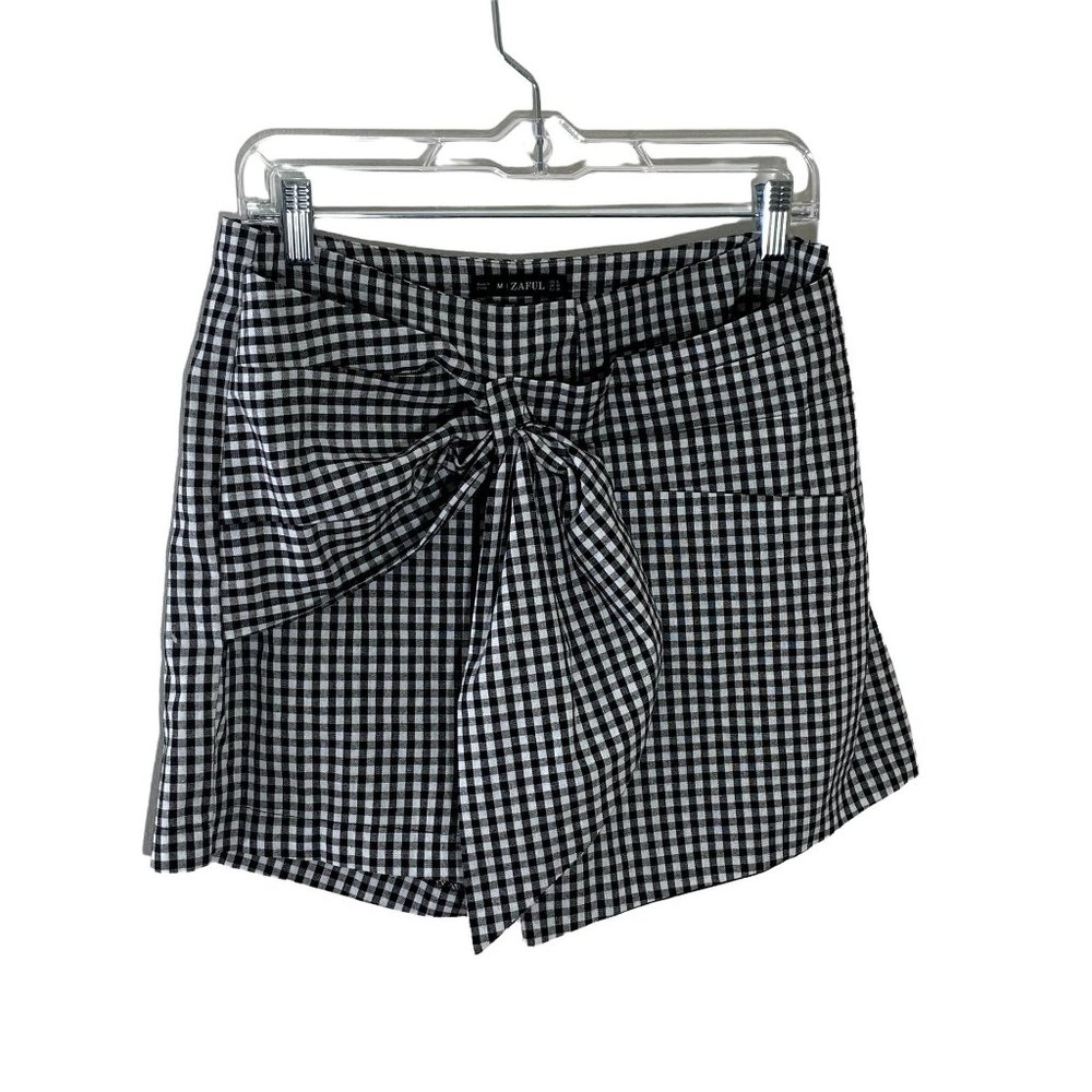 Zaful Navy Blue & White Gingham Culottes -- with Bow Accent Size 6